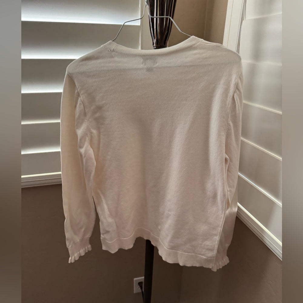 J.CREW IVORY RUFFLE RHINESTONE SWEATER TOP SZ M - Picture 4 of 8